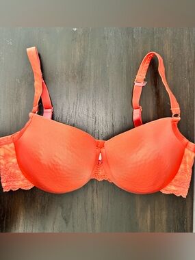 Cacique Lane Bryant 44DD Coral Orange Lace Balconette Underwire Bra